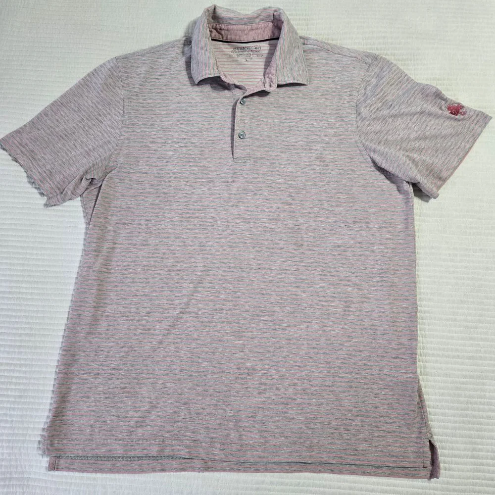 Men's Vineyard Vines Jim Nantz Polo Shirt Size L Gray & Pink Striped